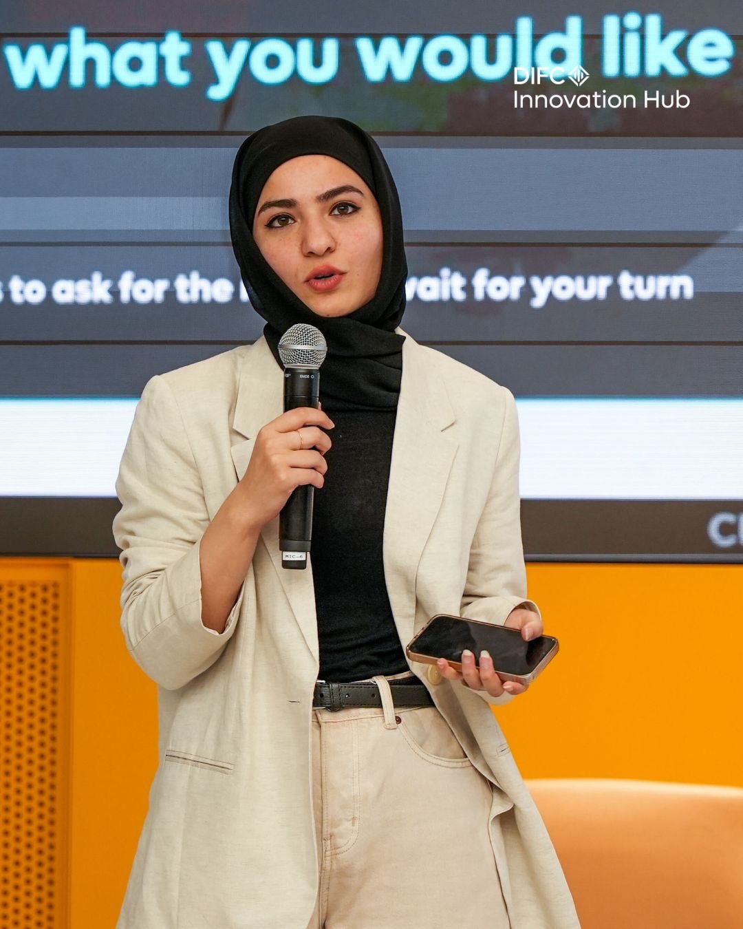 Rashiqua Feroze speaking at DIFC Innovation Hub
